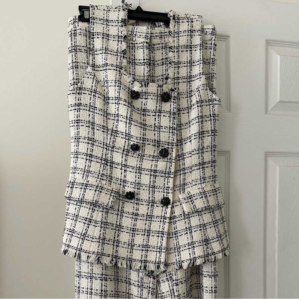 Zara Black and White Checkered Pantsuit